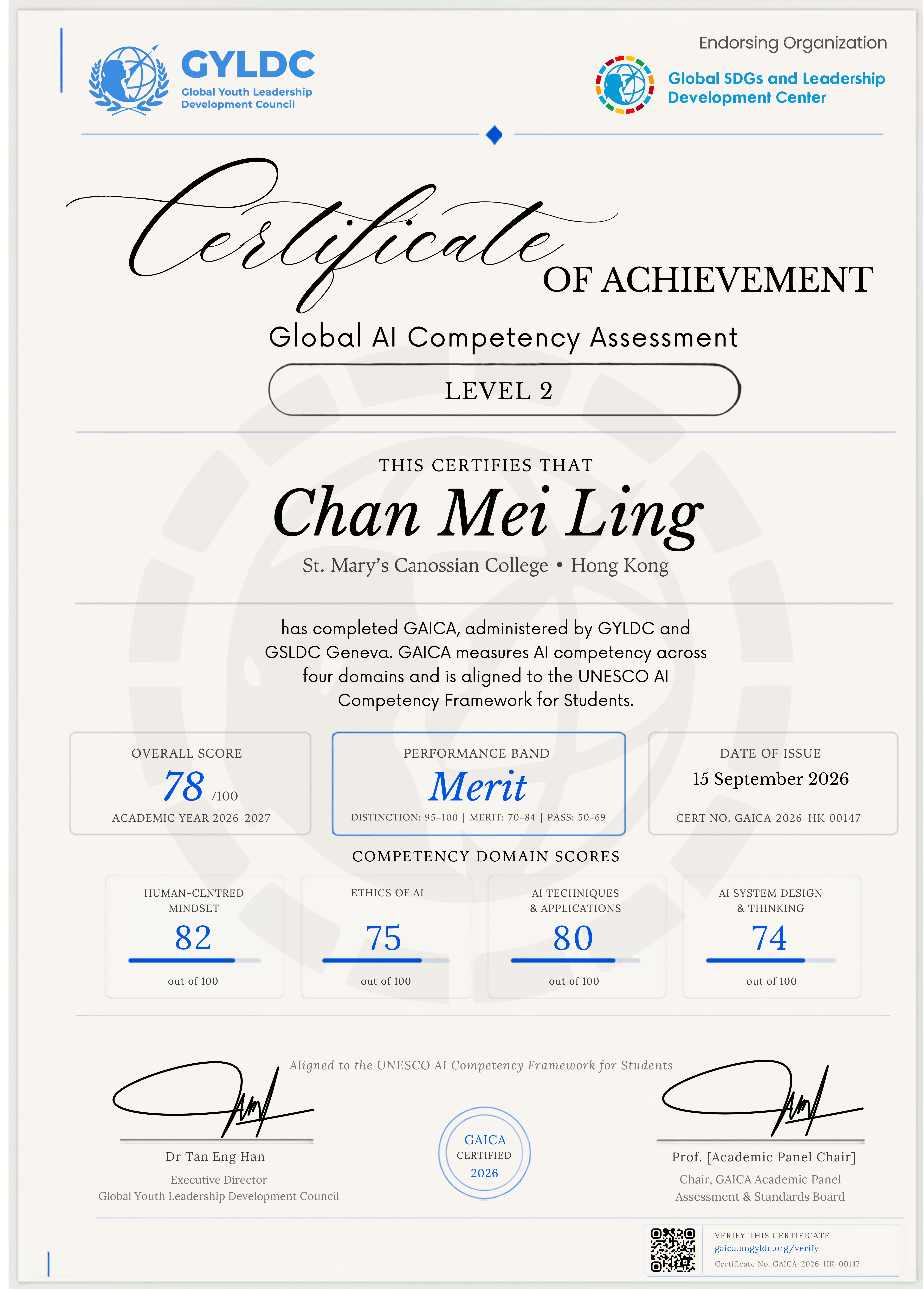 GAICA certificate preview